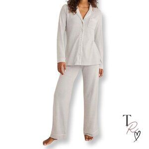 Haven Well Within Marled Knit 2 Piece Long Sleeve Pajamas PJs Set Beige Gray XS